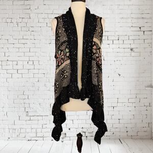 Mirror Image Black Fair Isle Long Sweater Vest Duster Sz XL Womens Dramatic Fun